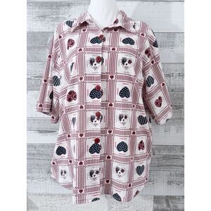 Separate Issue Heart Print Button-Up Shirt Women's Plus 2XL 100% Cotton Size 20W